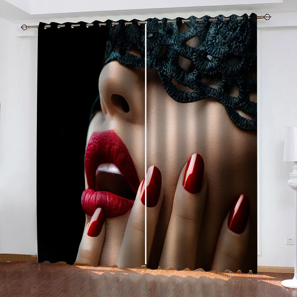 Curtains For Elegant Houses Rooms 3D Stylish Red Lip Beauty Curtains For Living Room Luxury Set, Bedroom Window Curtains