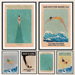 Open Water Art Swimming Sports Poster Fancy Wall Sticker for Living Room Bar Vintage Decorative Painting Middle