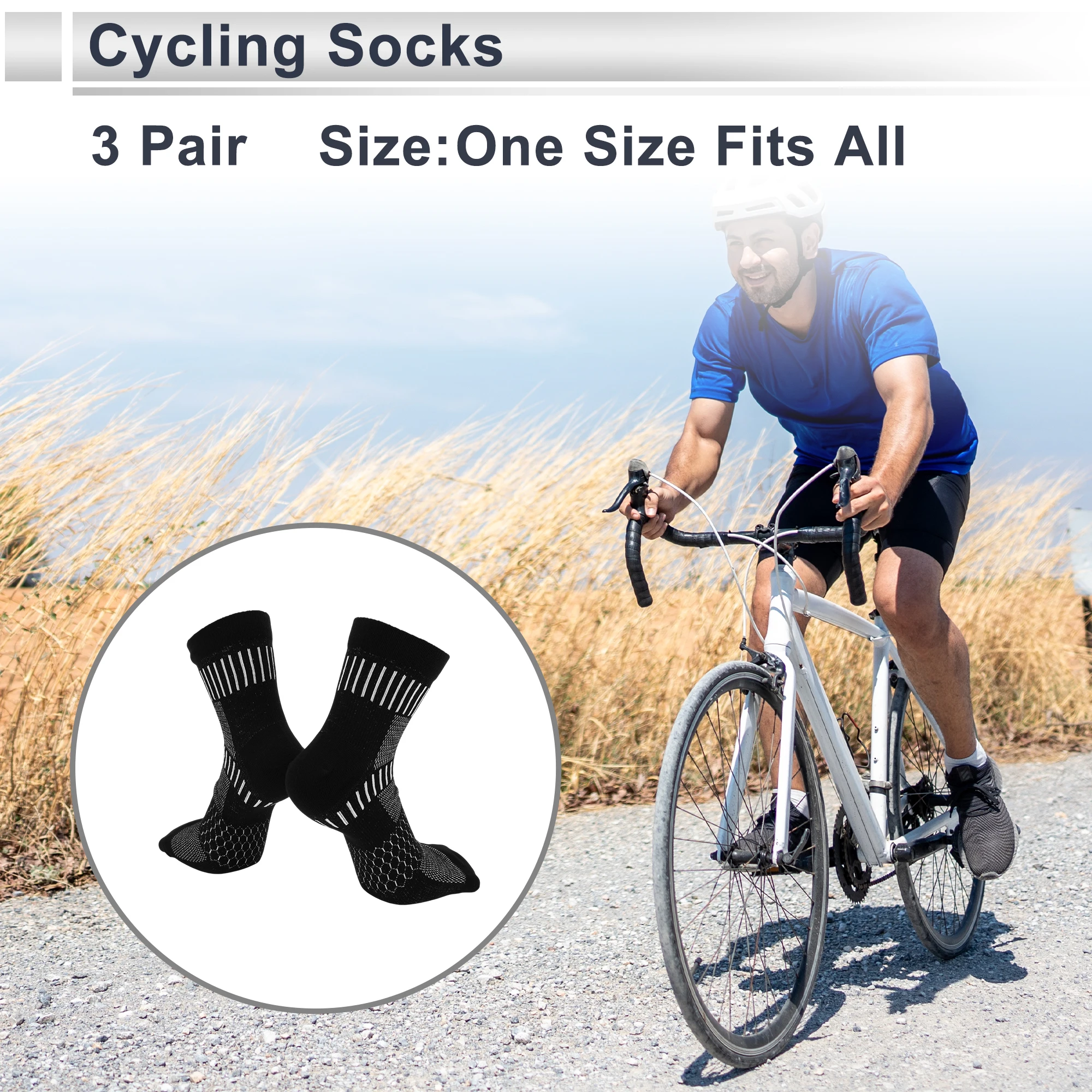 X Autohaux Cycling Socks Sweat-wicking Breathable Black One Size Fits All 3 Pair Mesh