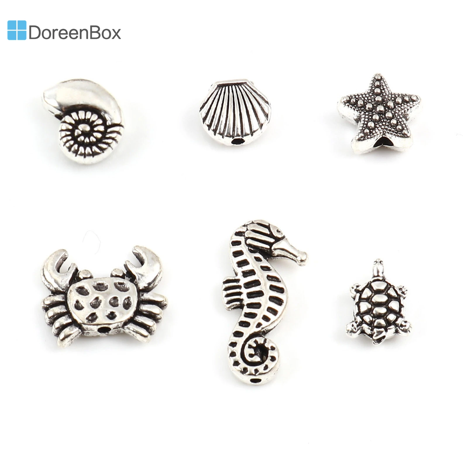 1 Set Ocean Jewelry Spacer Beads Metal Alloy Antique Silver Color 3D Beads About 20mm x 10mm - 9mm x 8mm, Hole: Approx 2.2mm-1mm