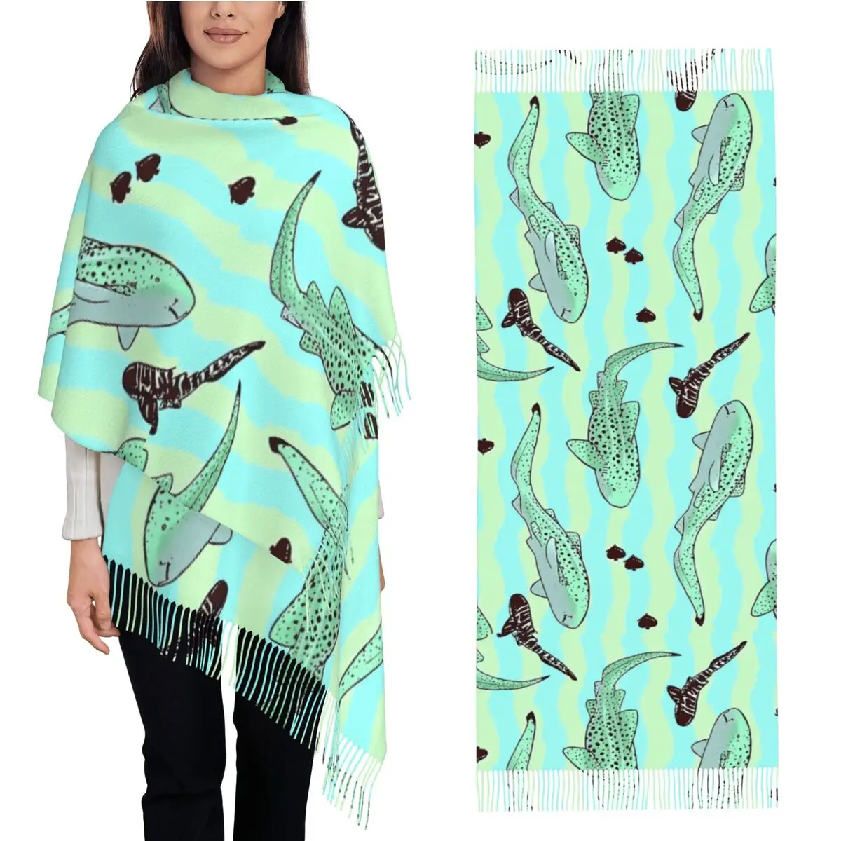 

Mint Chocolate Chip Zebra Sharks Shawls Wraps for Womens Winter Large Long Scarf Starry Whale Sharks Pashmina Shawl Scarves