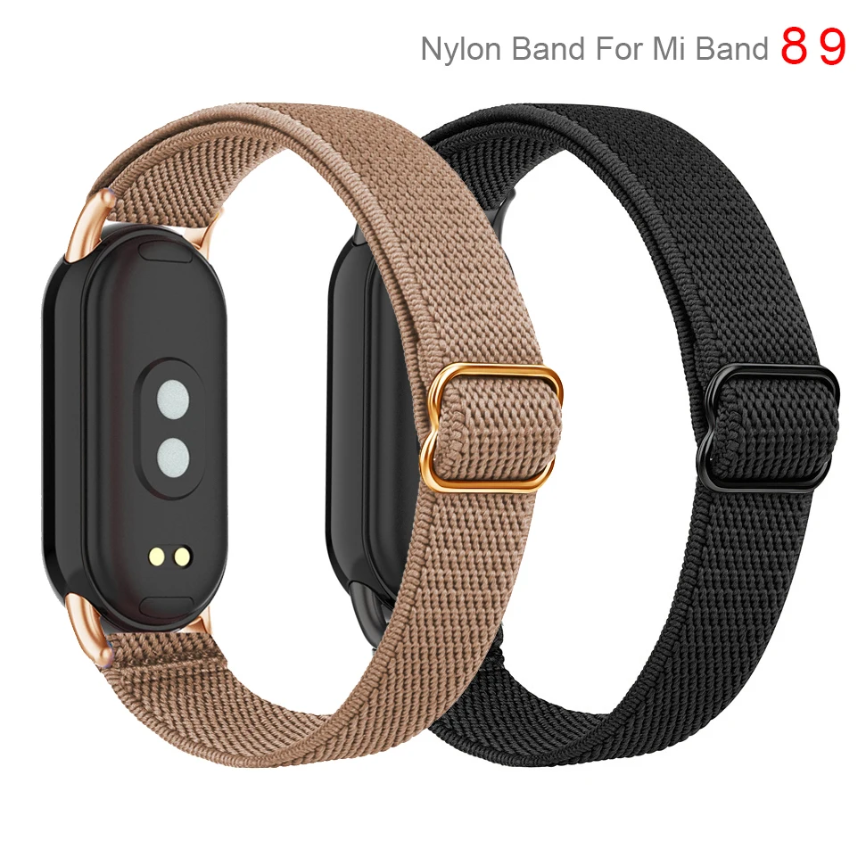 New Elastic Nylon Strap For Xiaomi Mi Band 9 8 Women Men Woven Watch Band Loop For Miband 8 9 With Stainless Steel Connectors