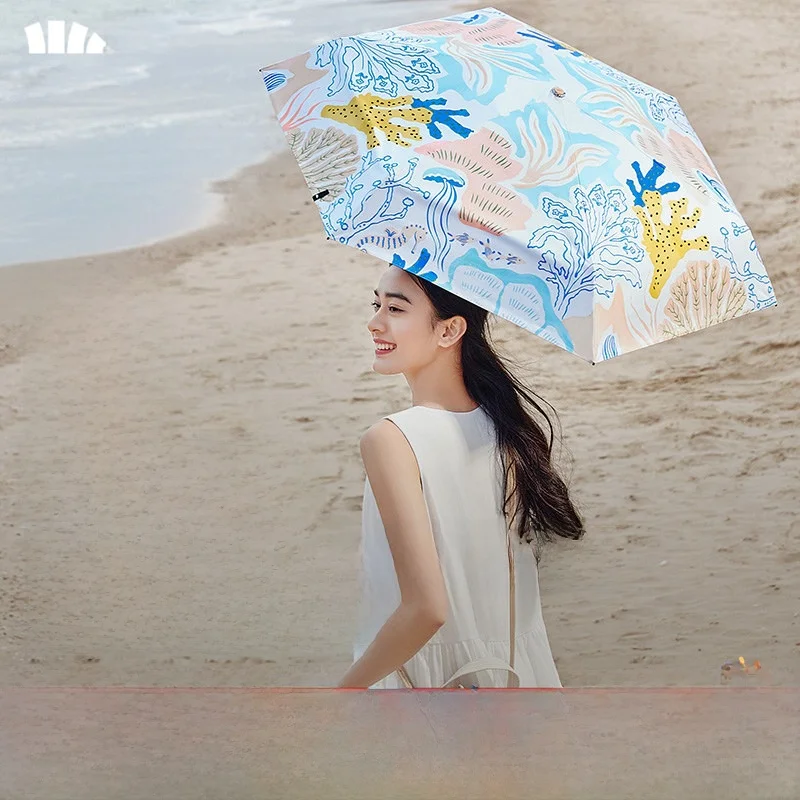 

Зонт Banana Le BM652 Sunade с цветочным узором, защита от УФ-излучения, для дождя и солнца, двойного назначения, с черным клеевым покрытием