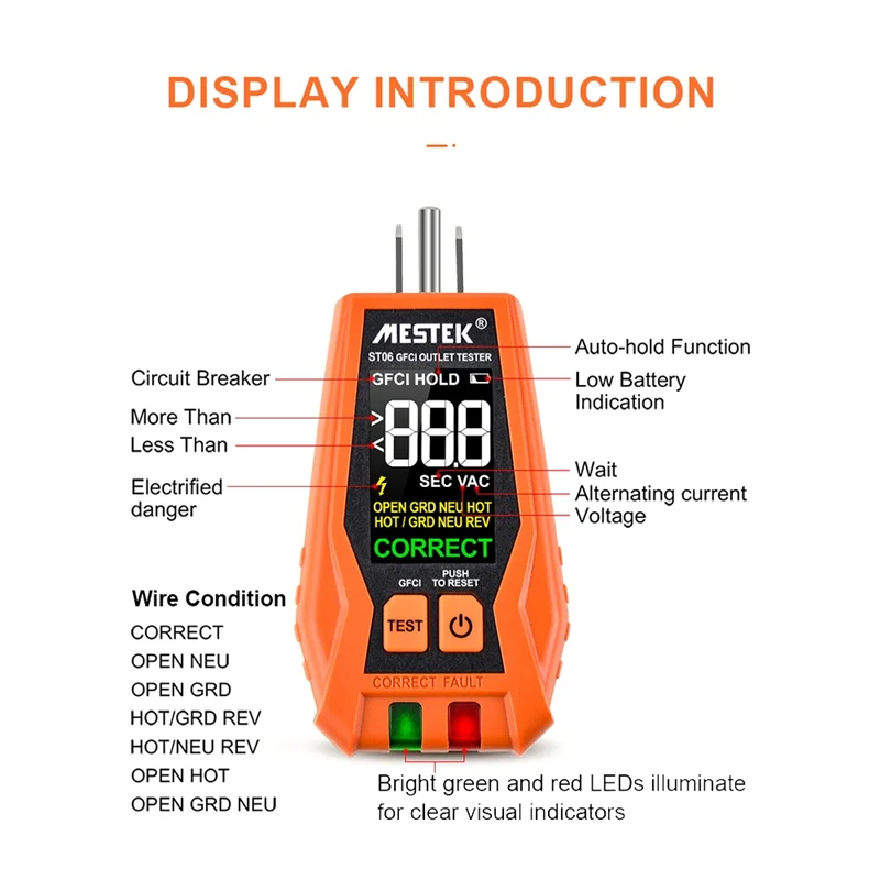 Penguji Stopkontak MESTEK Tren 2025 dengan GFCI - Penguji Wadah Listrik dengan Tampilan Digital LCD, Pemeriksa Soket Stopkontak Steker AS