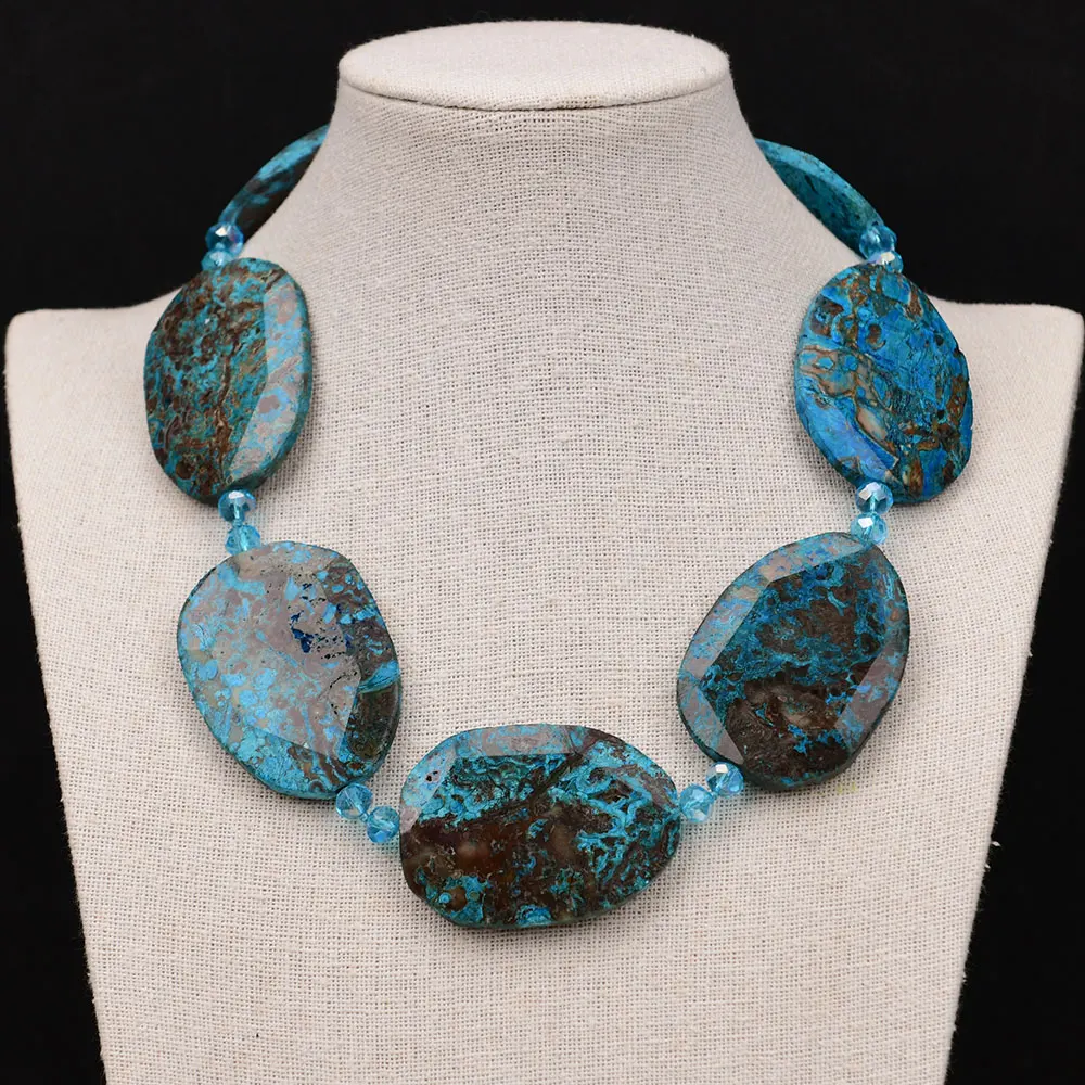 GG Natural Big Chunky Slice Blue Ocean Jasper Agate Stone Raw Slab Blue Crystal Necklace For Women