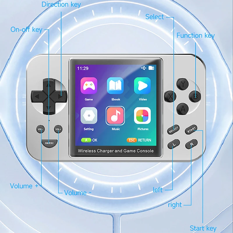 Portable Handheld Game Console Retro Gamepad Support Magnetic Wireless Charging Function Charging Bunk 16G MP4 Game IPS Screen