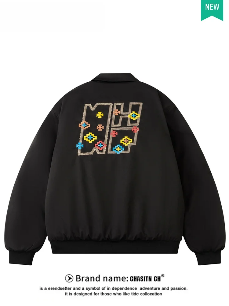 

Модная мужская хлопковая куртка с геометрической вышивкой, свободного кроя, для пар, осенне-зимняя, теплая, из полиэфирного волокна