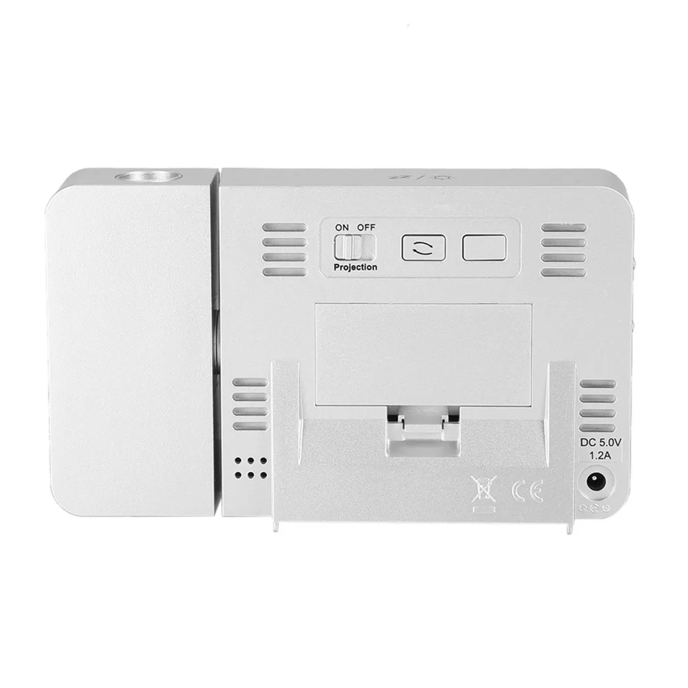 Plastic rotatable projection alarm clock 180° adjustable projection head Silver USB charging digital desk clock