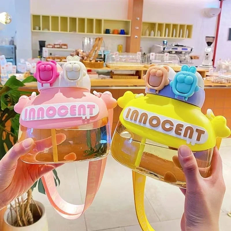 

Hot Sale Kawaii Double Drink Water Bottle 1.2l High Beauty Large Capacity Straw Cup Anti Drop Drink Botttle Children Drinkware