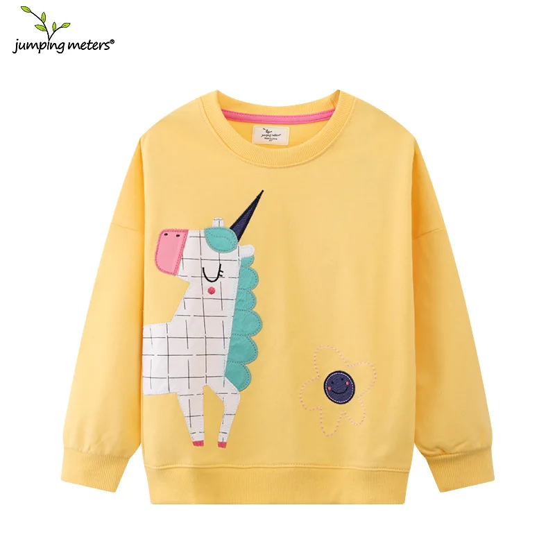 Jumping Meters 2-7T Unicorn EmbroideryGirls Sweatshirts For Autumn Spring Long Sleeve Hooded Shirts Lovely Baby Clothing Shirts