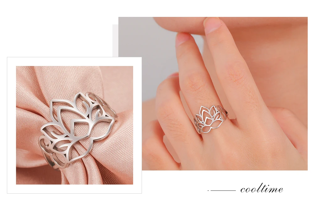 COOLTIME Frauen Lotus Ring Edelstahl Buddhismus Yoga Glück Finger Ring Amulett Schmuck Geschenk Großhandel – Detail 9