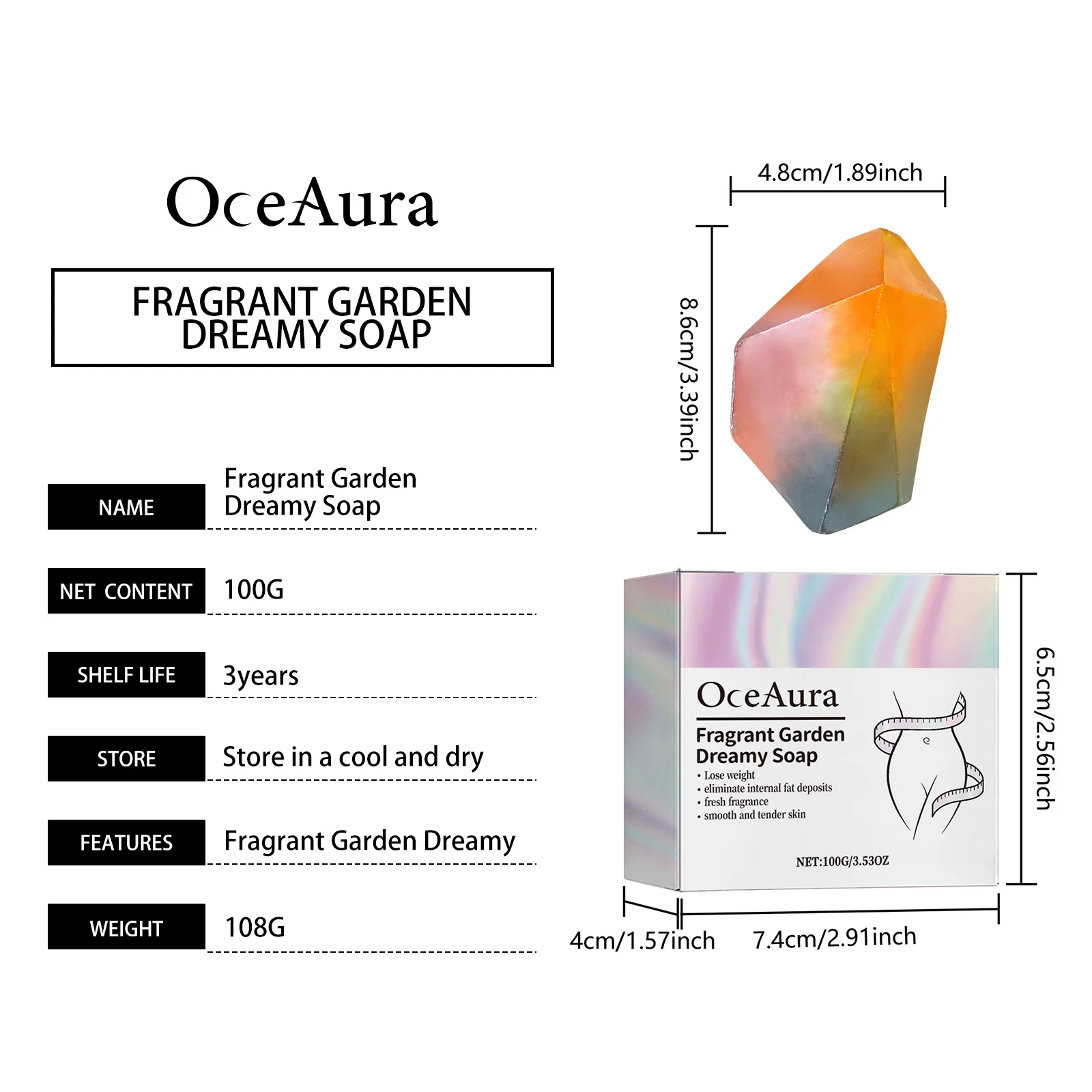 OCEAURA Duftender Garten-Traumseife Tiefenreinigend und Effektiv Schmutzentfernend Badeseife 100g Zur Gesichtsreinigung und Dusche – Detail 1