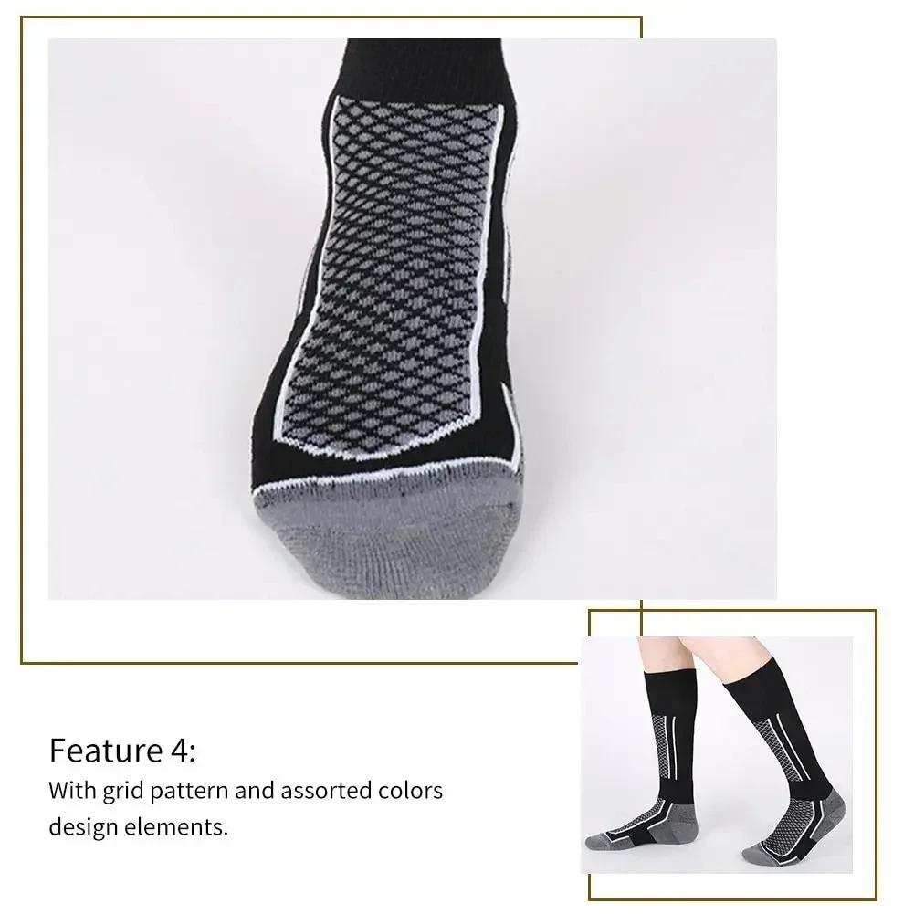 DIZETION 1 Paar Winter-warme, verdickende Skistrümpfe, Wandersocken für Damen, Herren, Kinder, Outdoor, Anti-Kälte, hohe Sportstrümpfe – Detail 8
