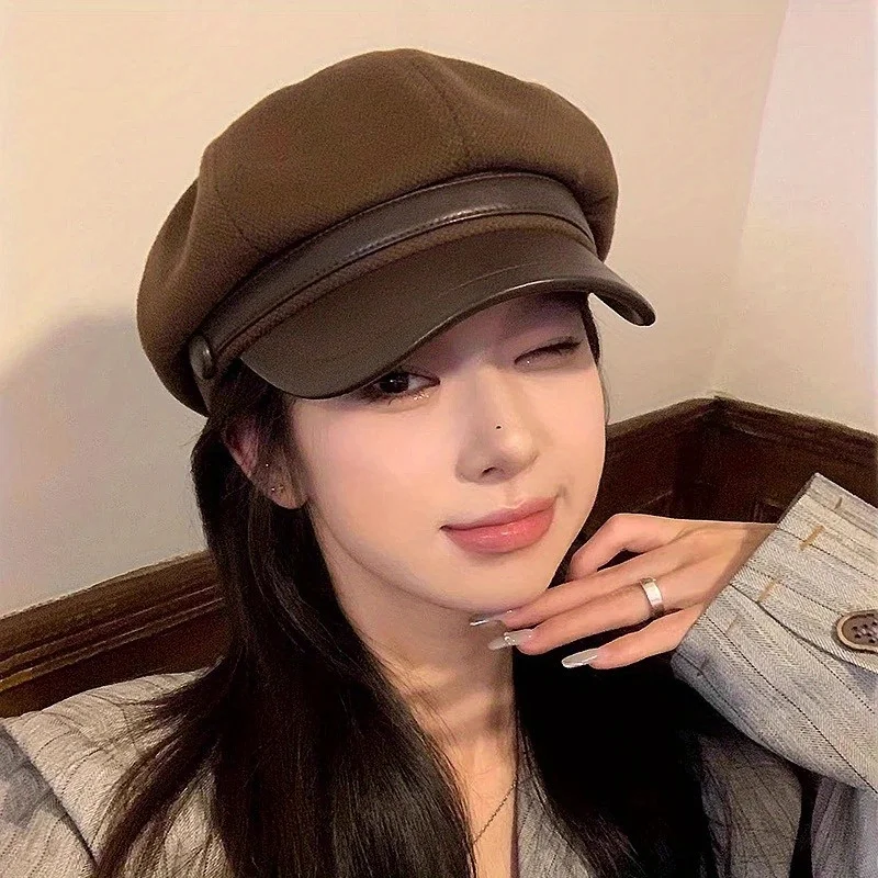 

Vintage Solid Color Beret Hat for Women Autumn Winter Warm Octagon Newsboy Cap Fashion Painter Caps Girls Daily Casual Wear