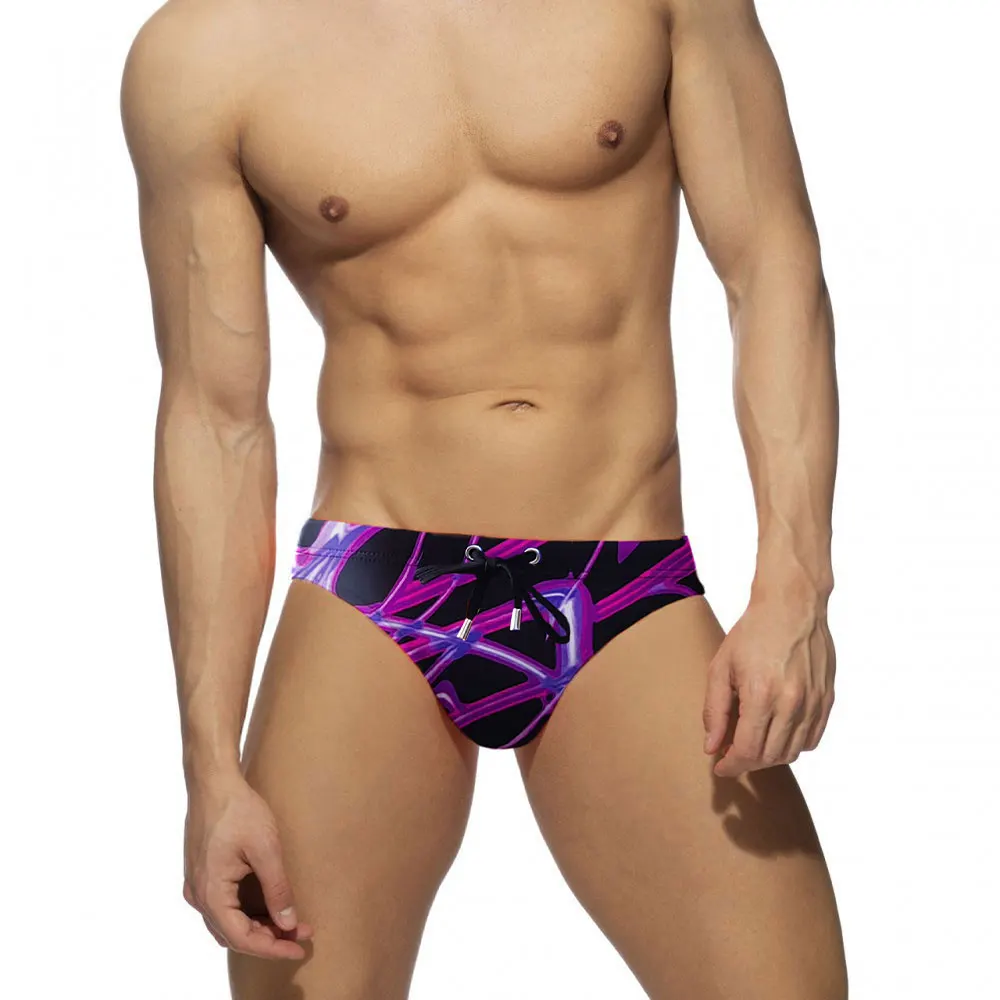 Men'S Vibrant Purple Glitter Low-Rise Swim Trunks Stretchy, Quick-Dry Beach Bikini Pants with Drawstring for Summer Water Sports