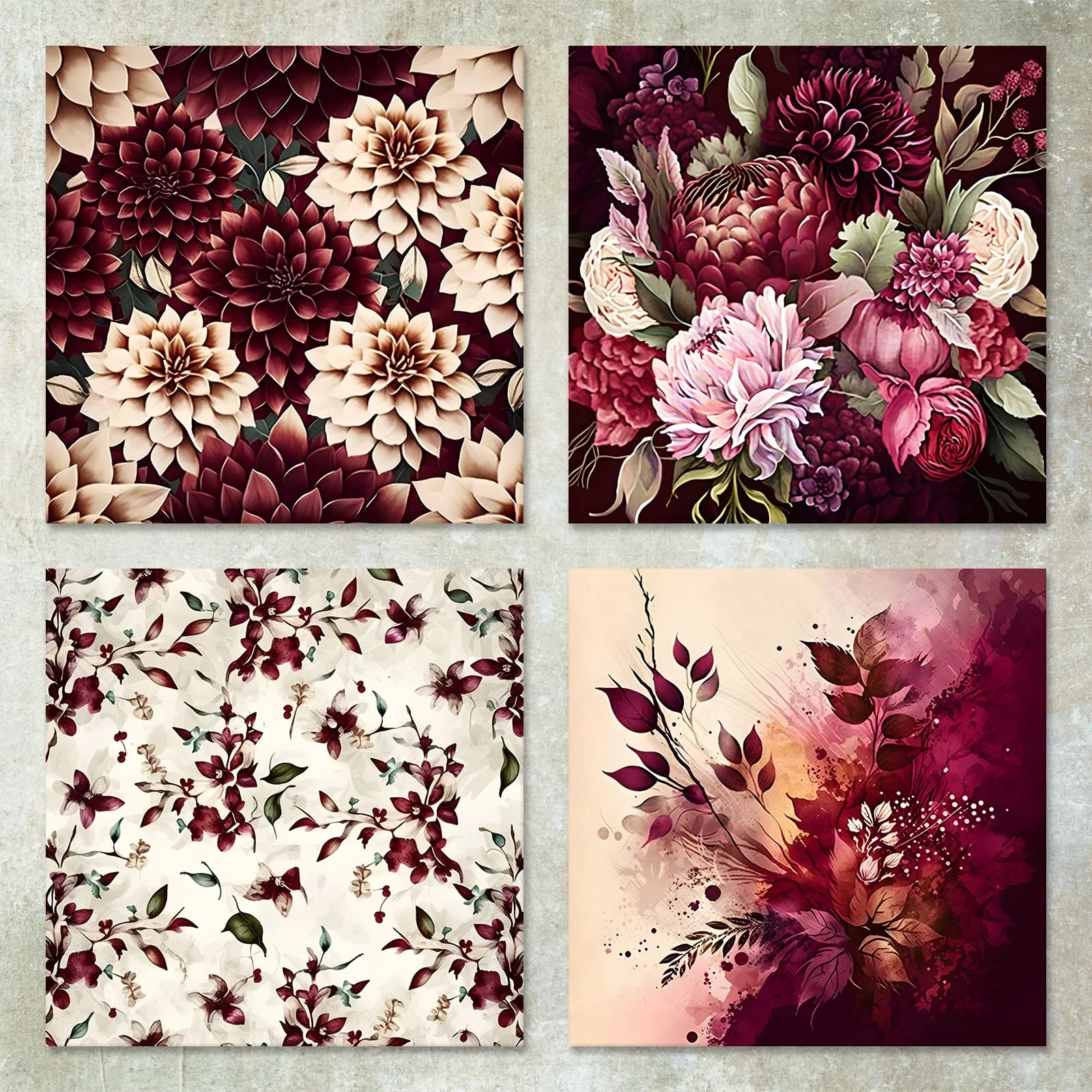 36 Sheets 6inch (Dark Red Flower Pattern) Clipping Thin Paper for Bullet Diary, Junk Magazine, Greeting Card Background