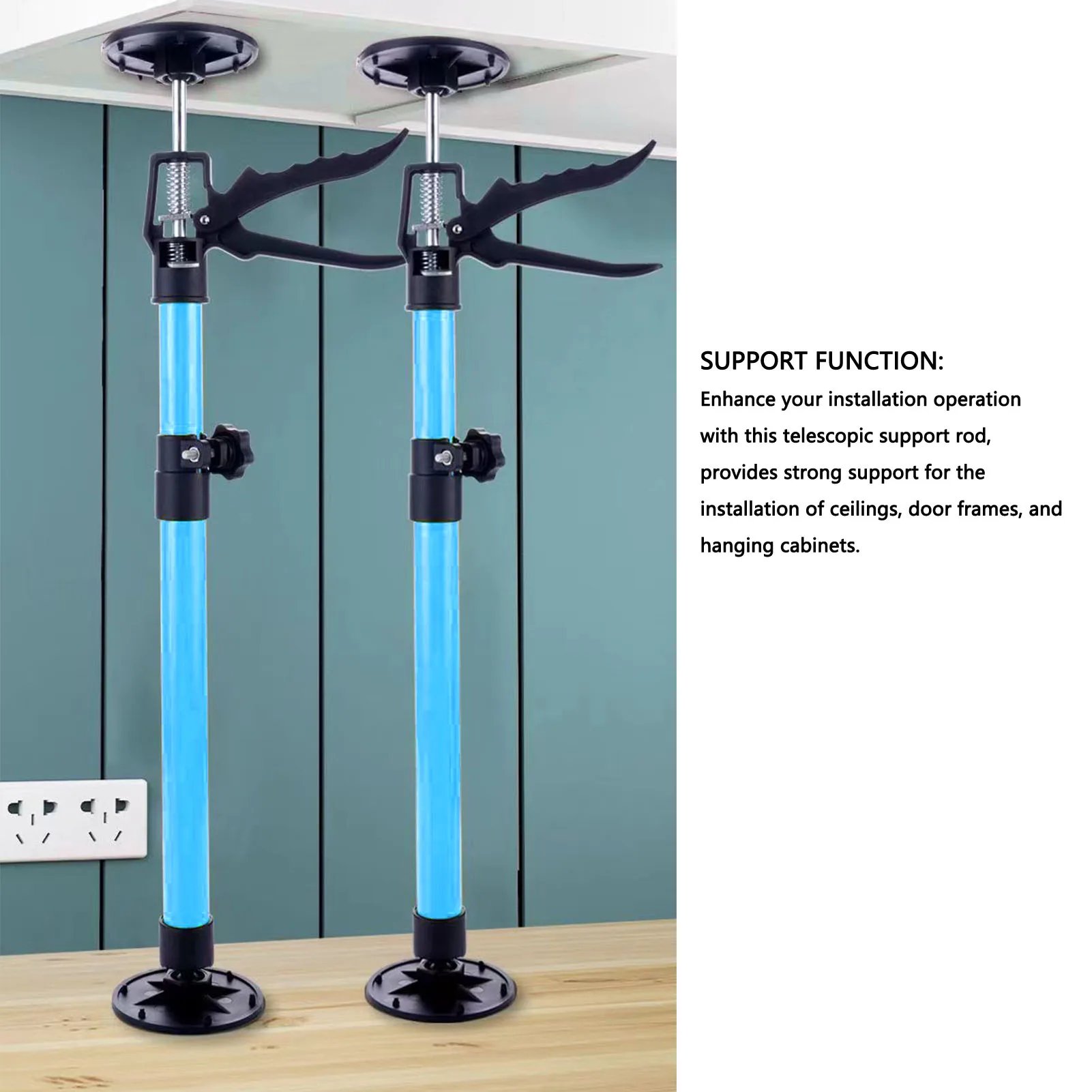 2PCS Telescopic Support Rods with Non Slip Pads Stainless Steel Adjustable Pole for Woodworking Cabinet Installation