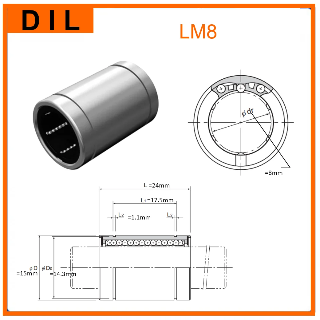 Original New DIL linear bushing LM8 LM8UU LM8S LM8SUU LM8AJ LM8-AJ LM8AJUU LM8S-AJ LM8S-AJUU to replace THK IKO FAG INA bearing