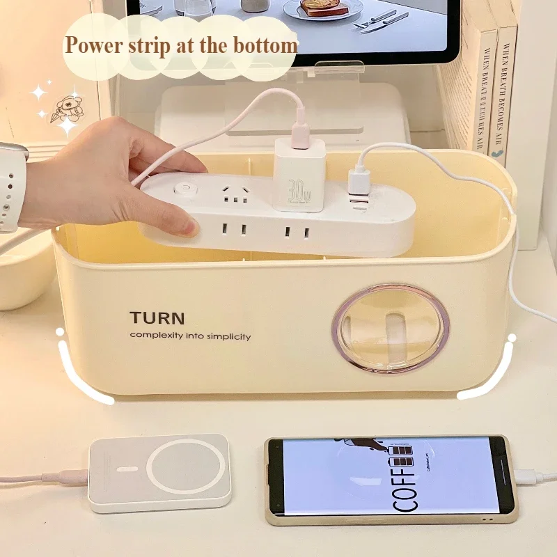Cream Style Desktop Storage Box Thickened Multi-function Data Line Storage Box Charger Cable Organizer Organizer School Supplies