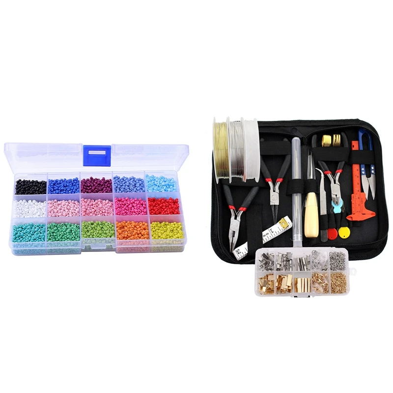 

1 Set Jewelry Making Kit With Jewelry Tools & 1 Set Assortment Glass Seed Beads Opaque Colors Seed Beads