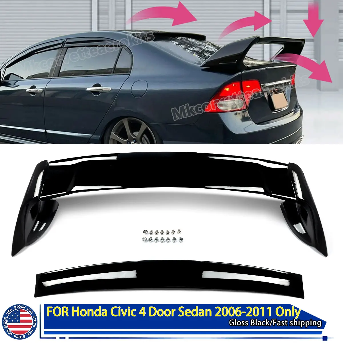 

Mugen Style Rear Spoiler Lid Trunk Wing for Honda Civic 4Door Sedan COUPE EX LX DX Si 2006 2007 2008 2009 2010 2011 Carbon Look