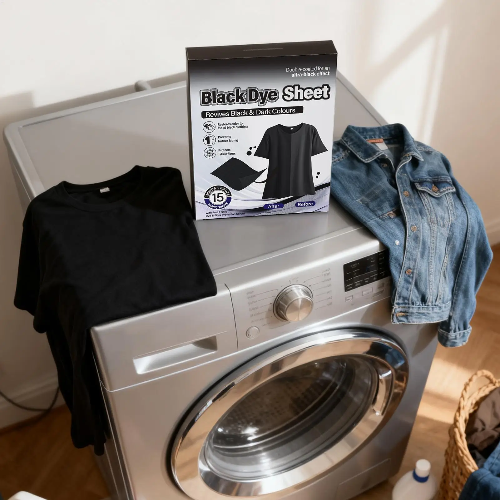 

Black Clothing Dye 15 Pieces Clothing Color Restorer Laundry Black Sheets for Fabric Care Garment Restoration Washing Clothes