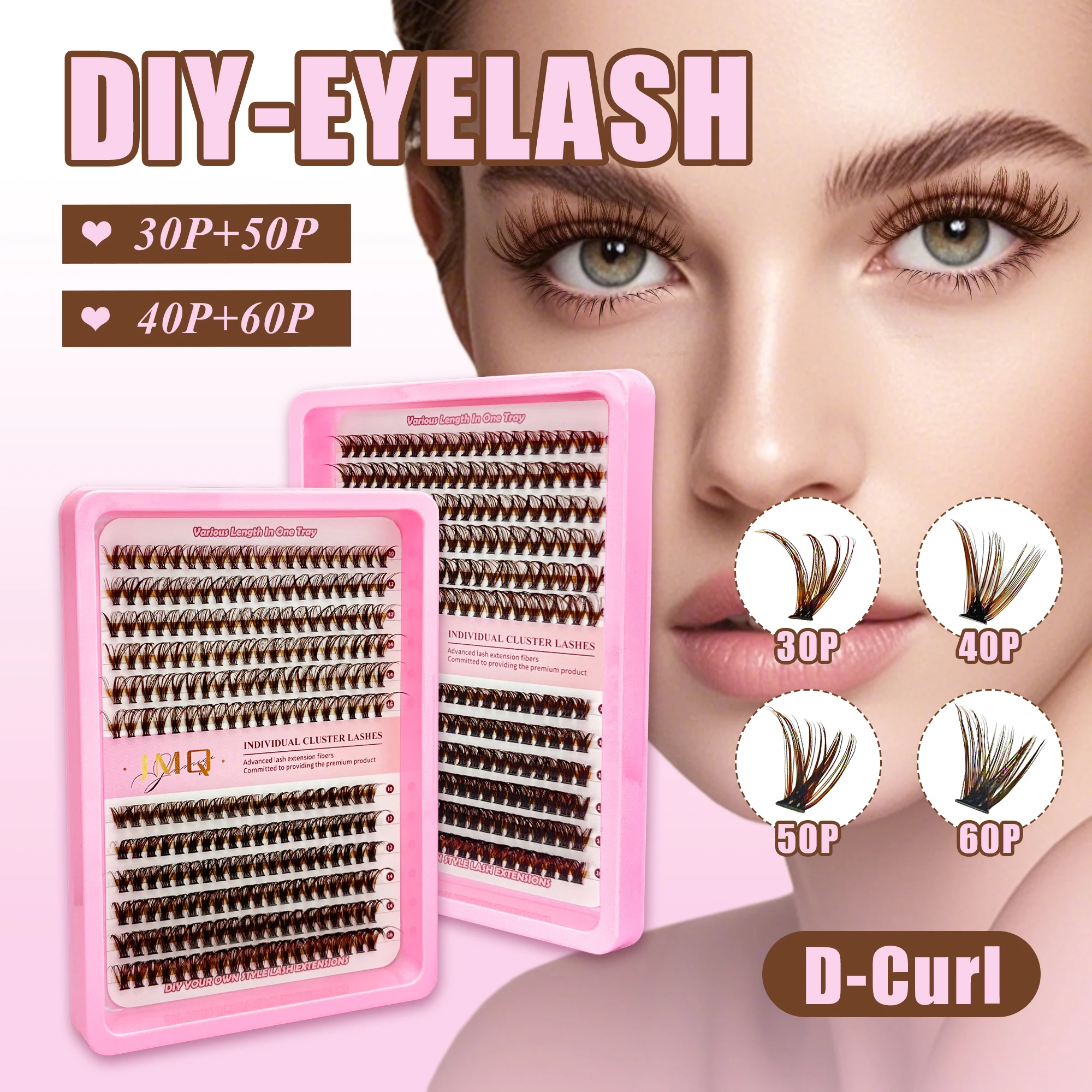 

LAKANAKU Brown DIY Lash Clusters 30p+50p 40p+60p Thick Eyelash Cluster Wispy Individual Lashes 10-16mm Cluster Eyelash Extension