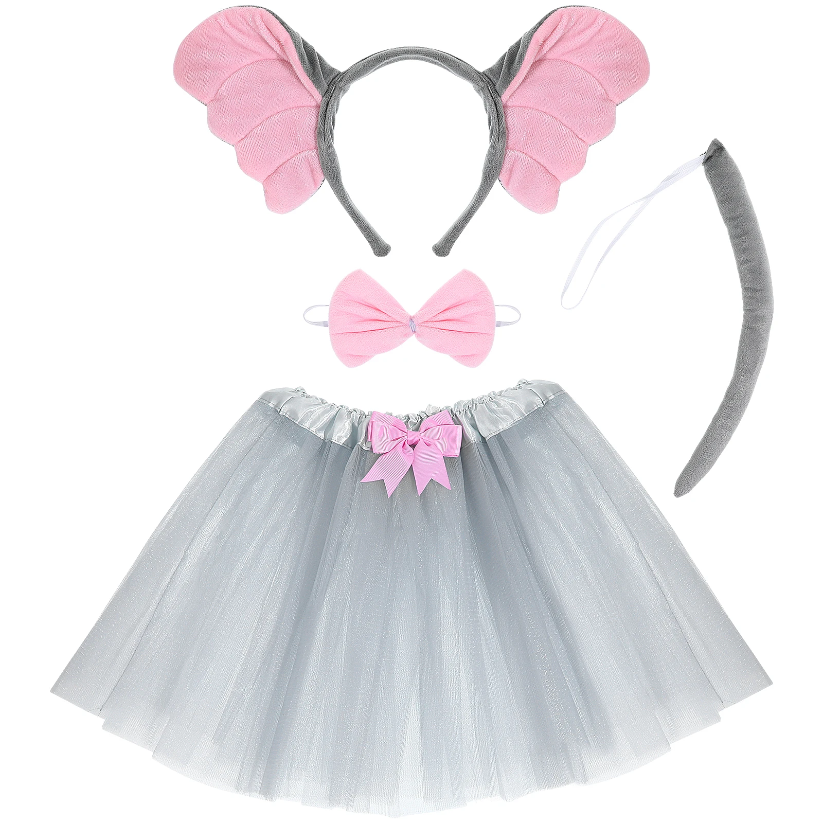 

Elephant Costume Set Kids Animal Headband Ears Tail Party Prop Decorative Bow Tie Hair Accessories Halloween Cosplay
