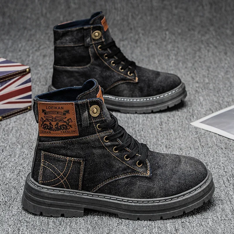 Fashion Canvas Work Shoes for Men High Quality Men's High Top Platform Boots Designer Vintage Casual Denim Work Boots 2025 New