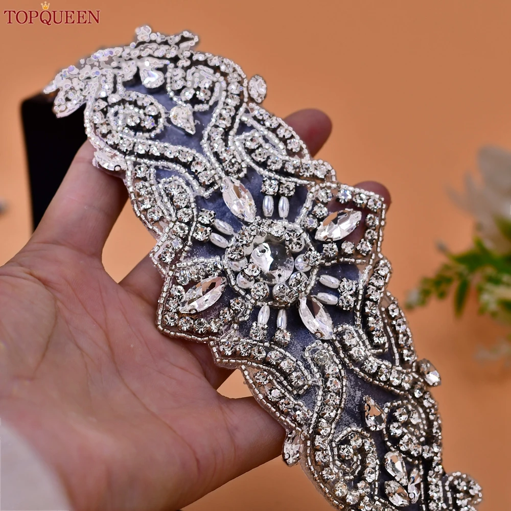 TOPQUEEN Wedding Dress Belts Silver Rhinestone Bridal Bridesmaids Sash Women Accessories Wide Party Prom Gown Applique Adult S26