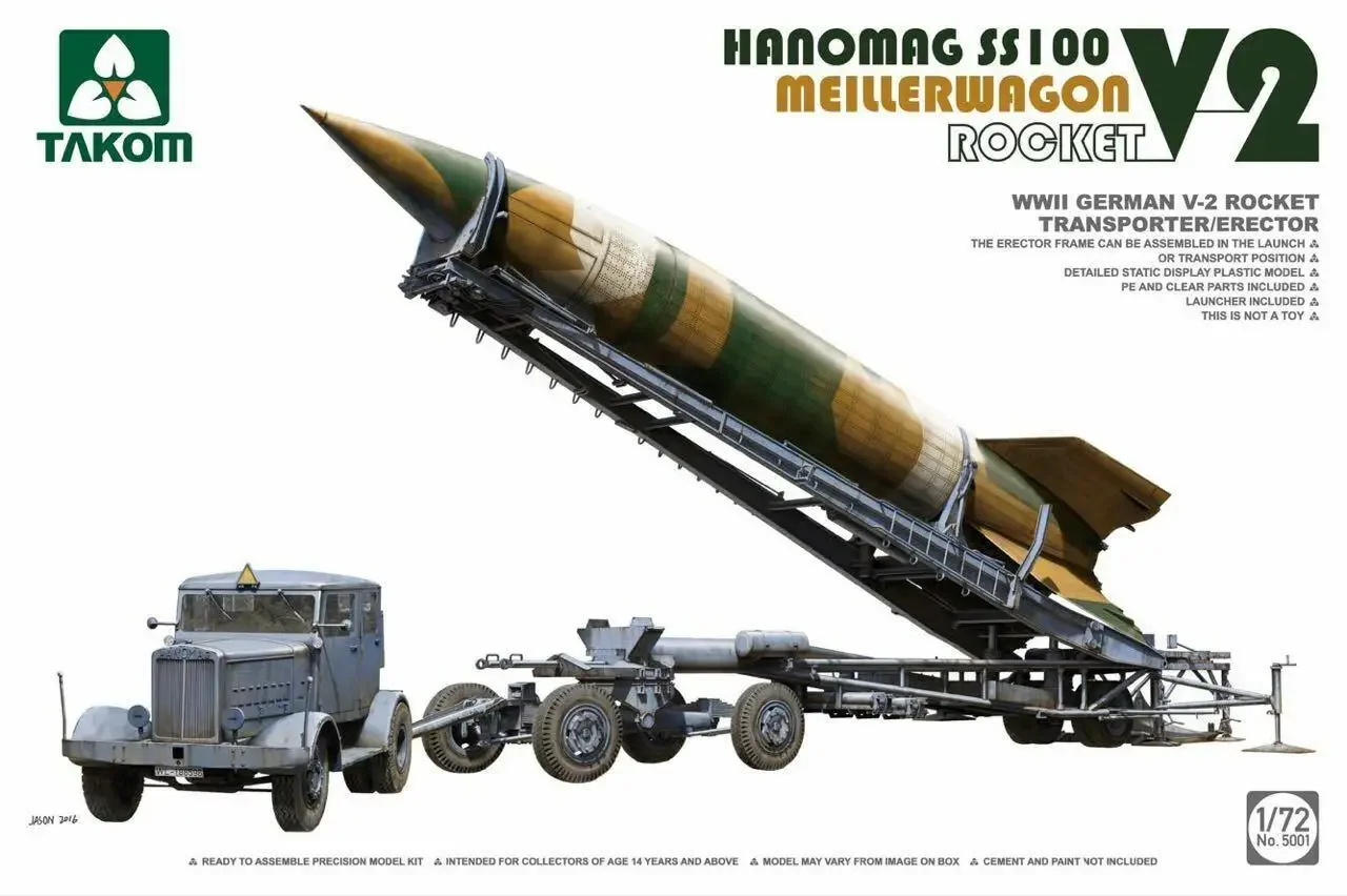 

TAKOM 5001, масштаб 1/72, немецкий Hanomag SS 100 времен Второй мировой войны, с ракетой Meillerwagen и V-2