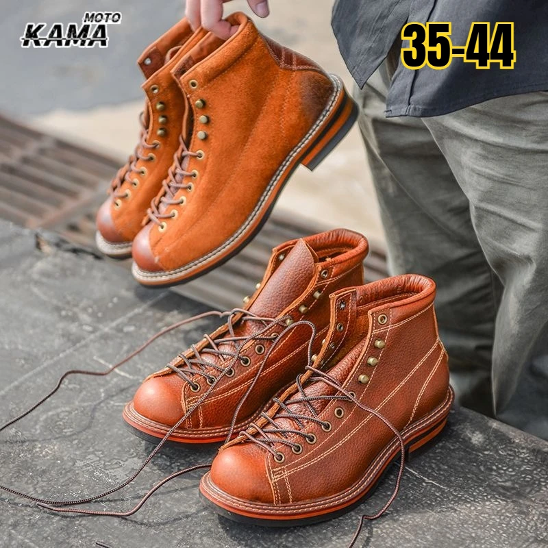 

Vintage Round Toe Boots Leather Work Boots Men's High Top Boots Distred Oes Ameika Ort Face Paratrooper