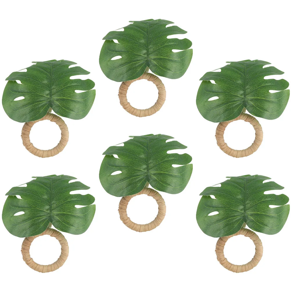 

6Pcs Napkin Rings Green Leaf Realistic Decorative Serviette Buckles for Dining Table Party Home Napkin Supplies