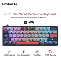 SKYLOONG New GK61 USB Wired Keyboard - QMK/VIA 60% Programmable Macro Hot-Swappable Switch RGB Backlight PBT Pudding Keyboard