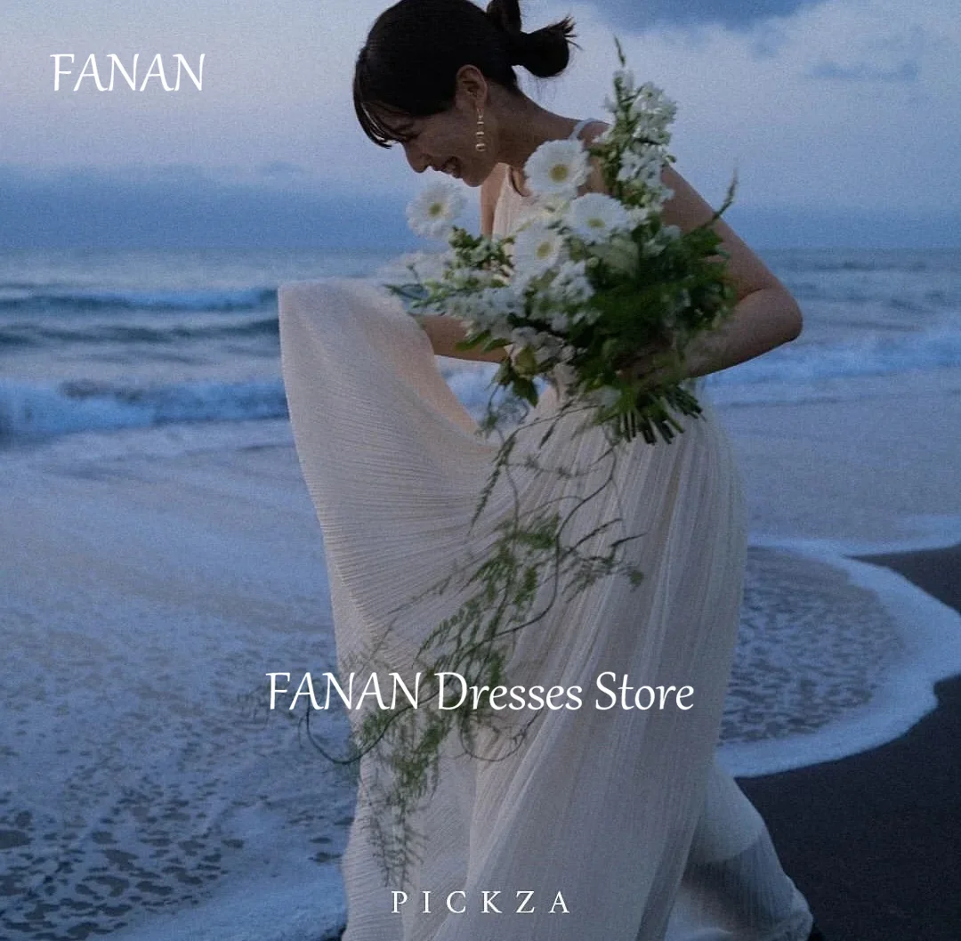 

FANAN Elegant Korea Pleated Wedding Dresses 웨딩드레스 Empire Strapless Ivory Chiffon Ruched Custom Made Bride Gowns Plus Size