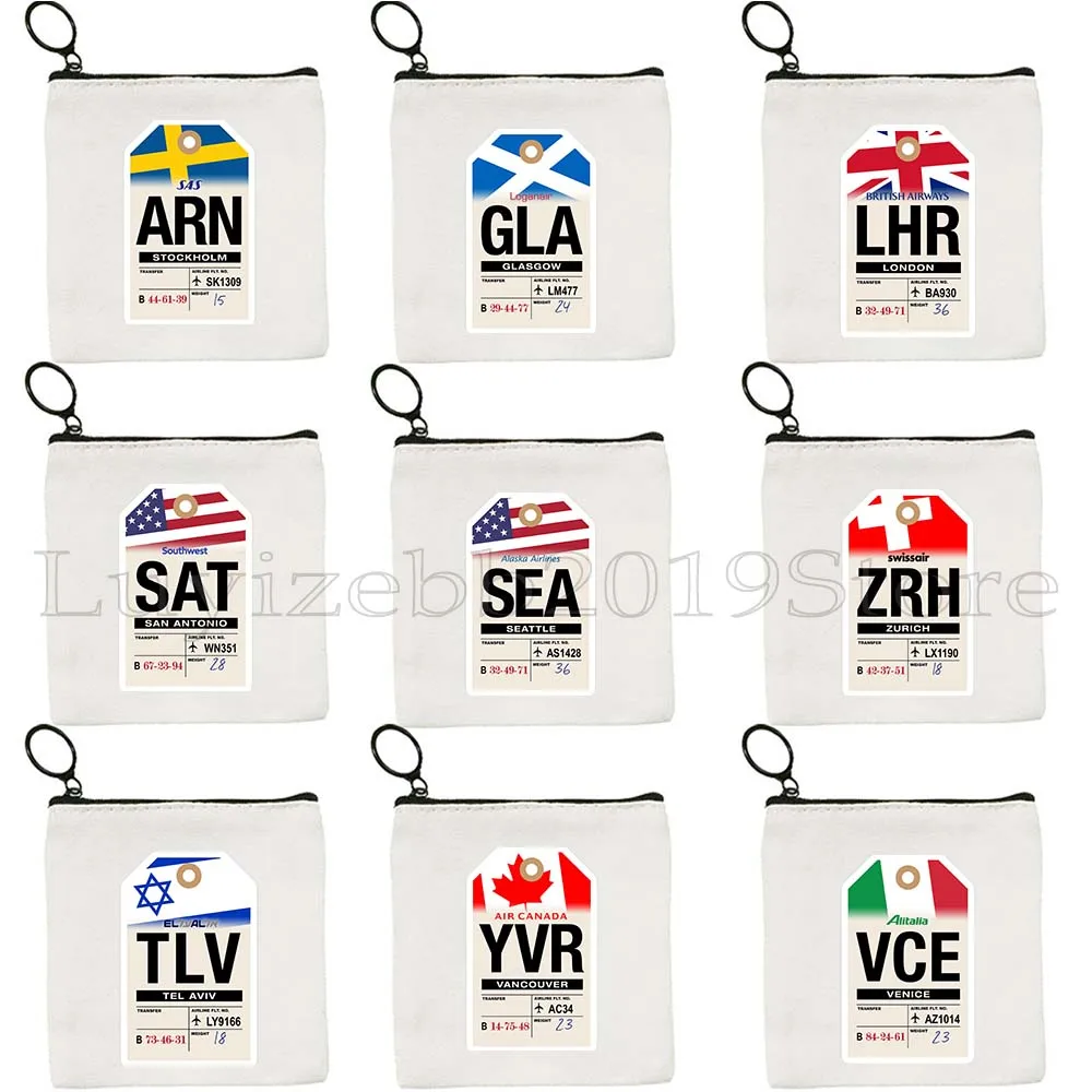 

Berlin Doha Tokyo London Portland Washington Reykjavik Rio De Janeiro Airline Luggage Tag Canvas Coin Purse Key Case Bag Pouch