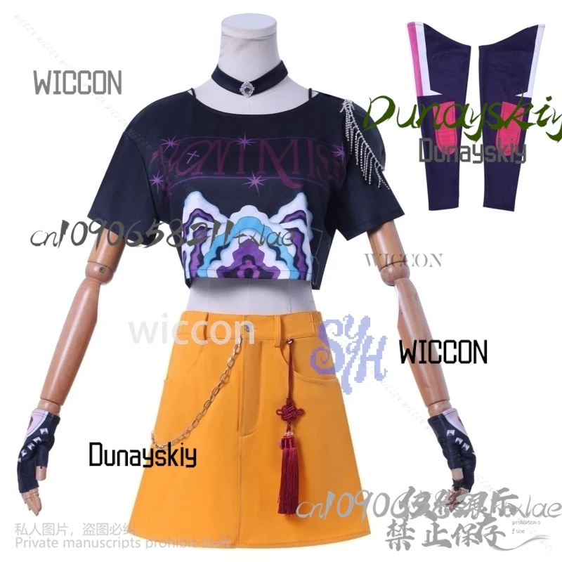 Huntrix KPop Demon Hunters Mira Kpop Idol Stage Costume Girls Power Groups Cos Mini Dress Jirai Kei Uniform Wig Halloween