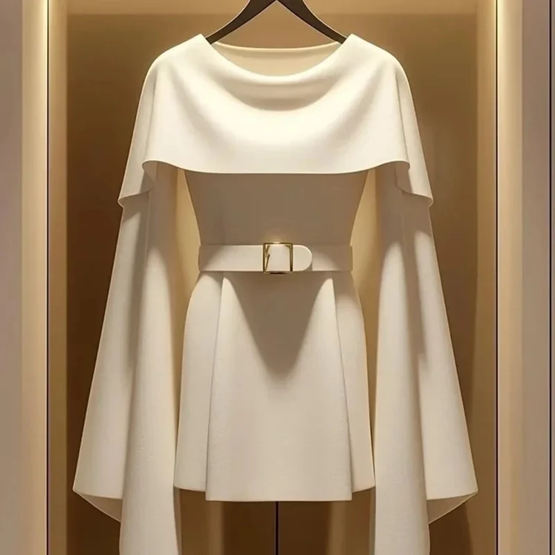 

2025 Sense Of Design Шикарная повседневная рубашка с длинными рукавами, женская весенне-осенняя новая рубашка с круглым вырезом, свободная голова, маленькие ароматные рубашки, топы