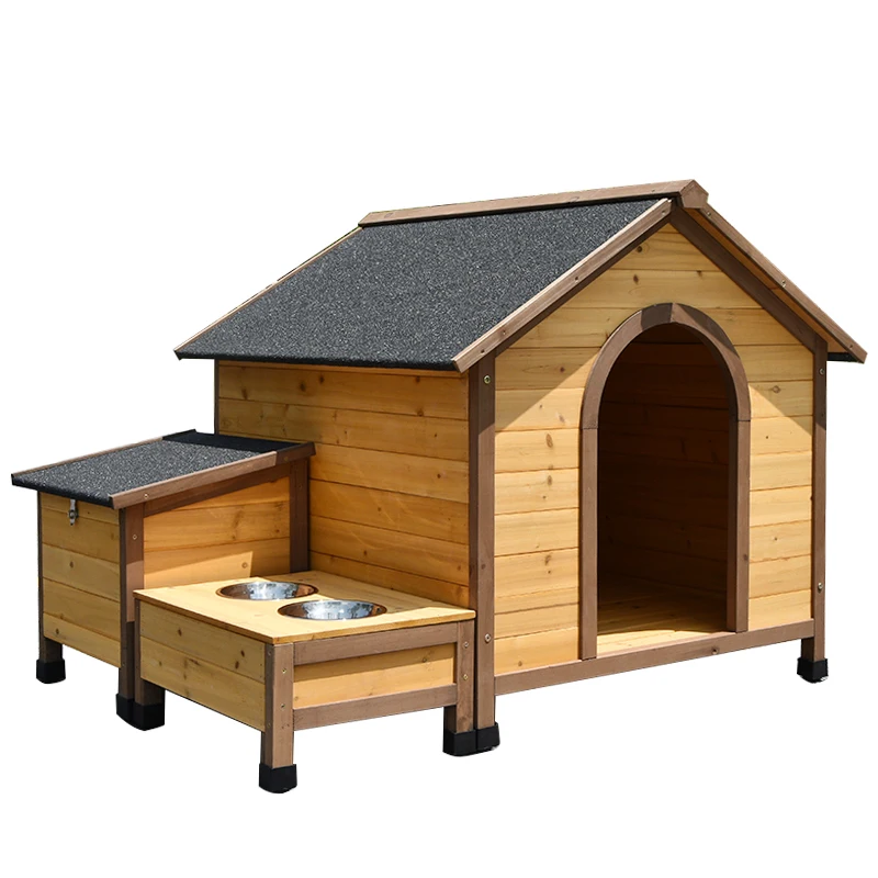 

Dog kennel cage villa rain protection, sun protection with food basin, solid wood fir