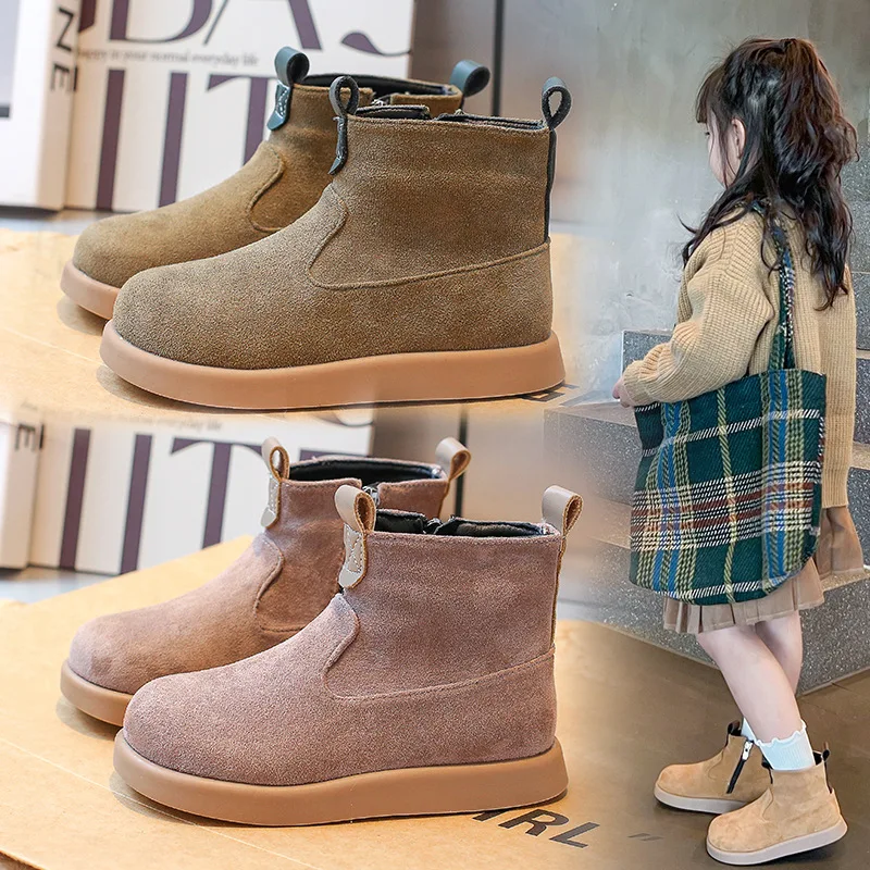 Children Boots Girls Fashion Rome Quality Leather Ankle Boots Boys Non-slip Soft Sole Autumn Single Boots Size 26-36