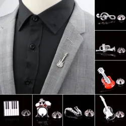 Men's Advanced Chic Brooches Guitar Sax Piano Note Pin Suit Shawl Lapel Pins Corsage Hat Shirt Collar Pin Party Daily Accessory