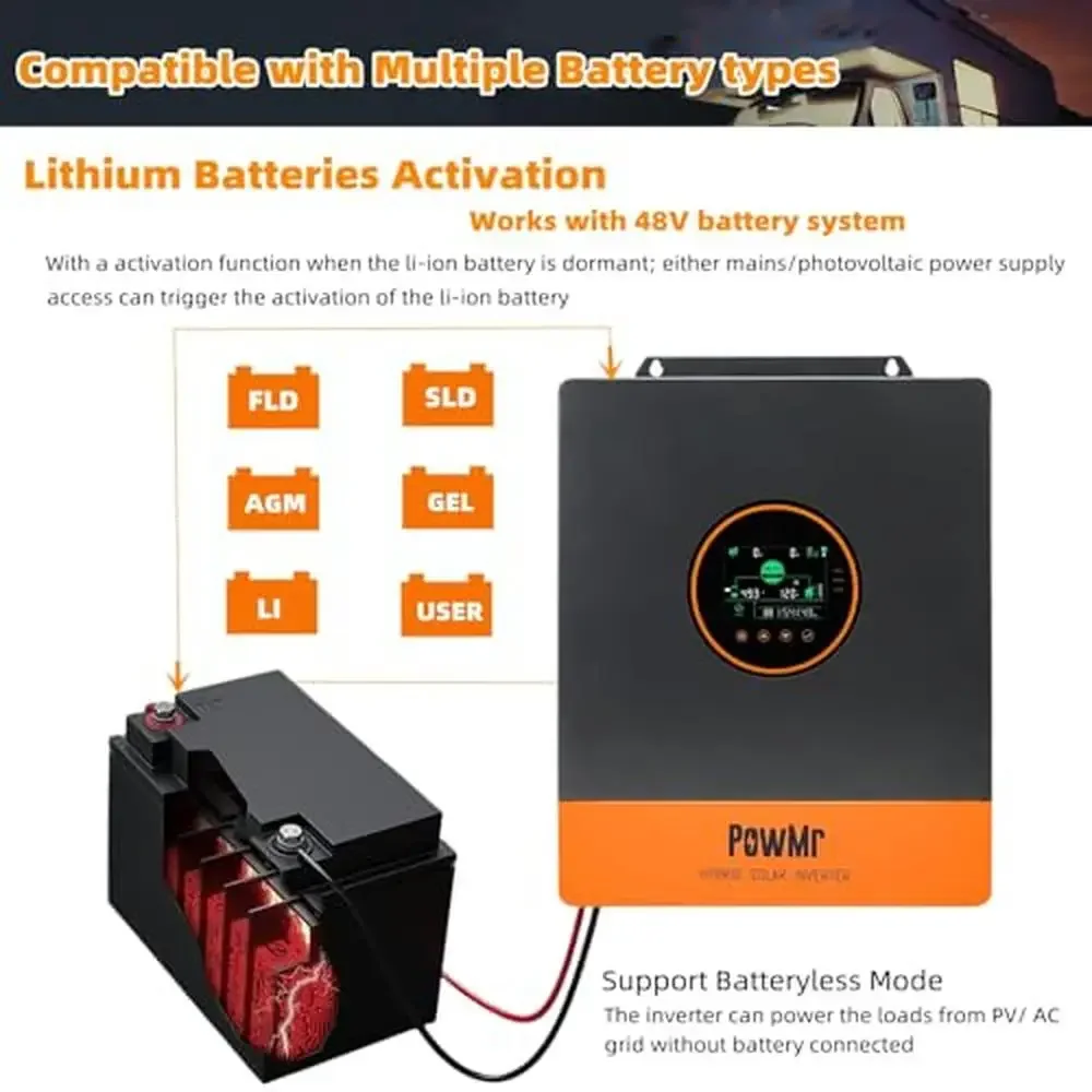 5000W Split Phase Pure Sine Wave Solar Inverter with 100A MPPT Controller Hybrid Power System LCD Display Anti-Corrosion Design