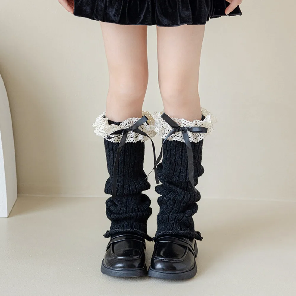

Fashion Harajuku Bow Ribbon Leg Warmers Long Stockings Sweet Lolita Knitted Socks Solid Color Kawaii Knitted Foot Cover Lady
