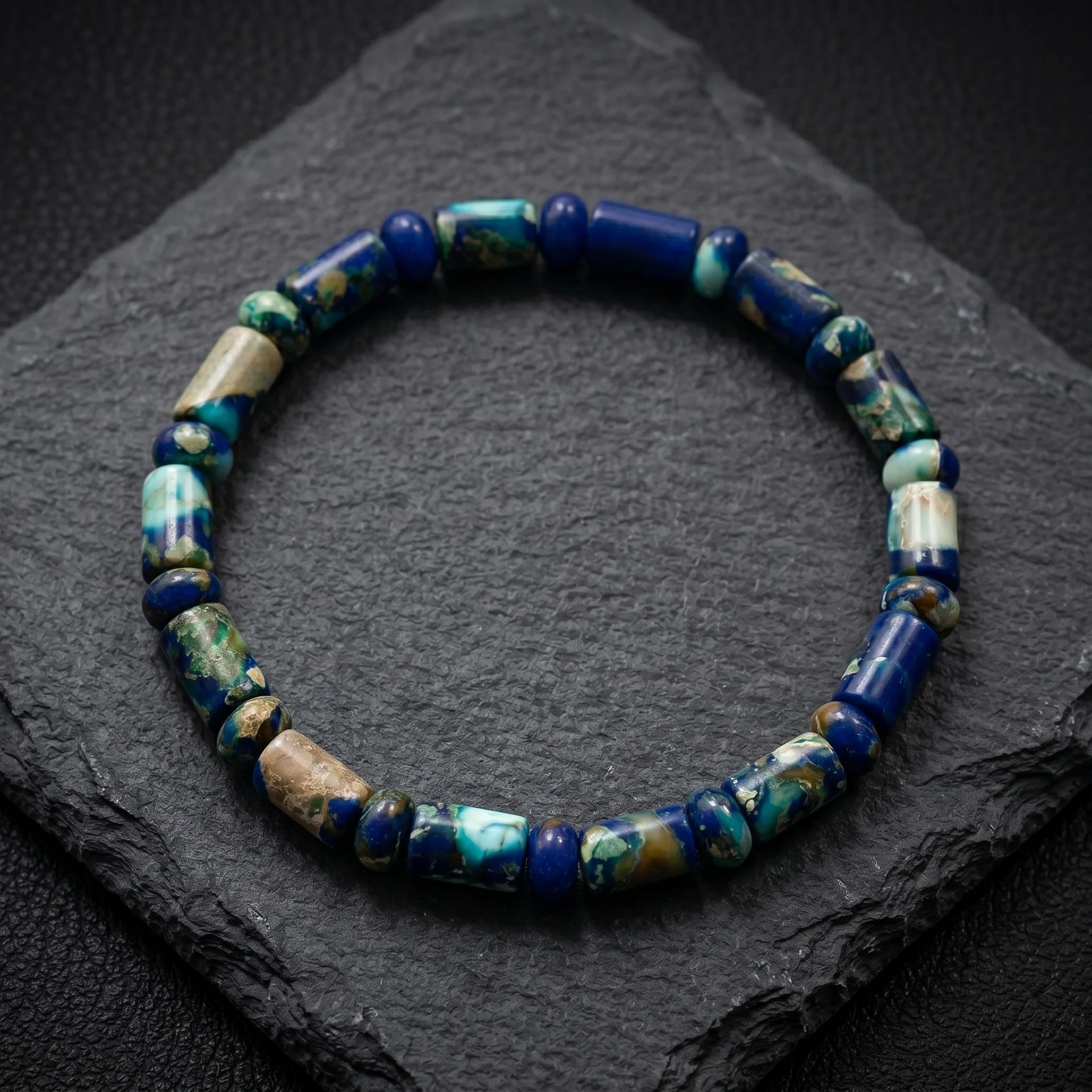 

Chinese Style Lucky Good Fortune Imperial Jasper Beaded Bracelet Natural Blue Green Cylindrical Elastic Stretch Bracelet Blessin