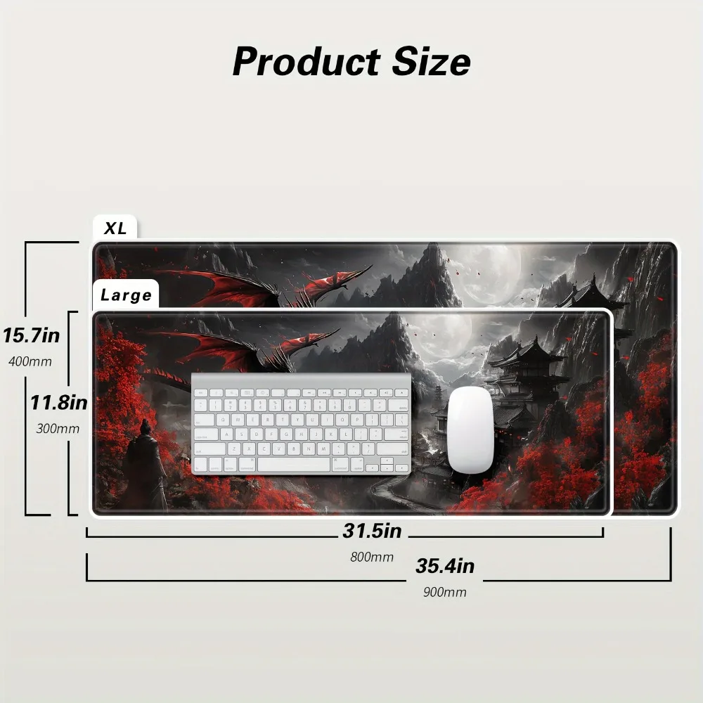 Anti-slip gaming office computer mouse pad compatible with PC/laptop - Thick rubber base with dragon pattern design, precision
