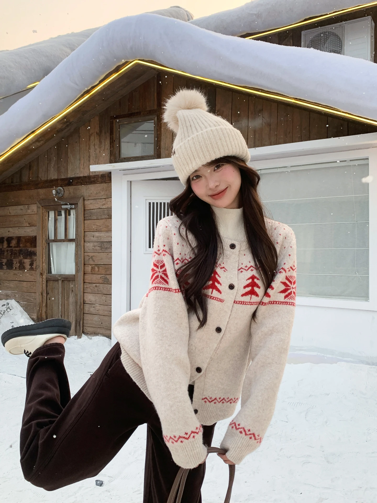 

Korean Sle Cisas Tree Embroidered Knit Sweater round Ne Color Blo Winter Warm Women's Faion Outerwear Slimming