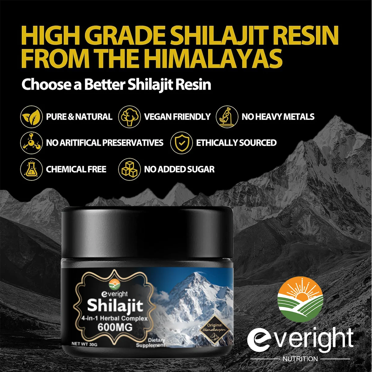 600 MG Himalayan Shilajit Resin - Shilajit Supplement with Fulvic Acid & 85+ Trace Minerals for Natural Energy Nutrition Product