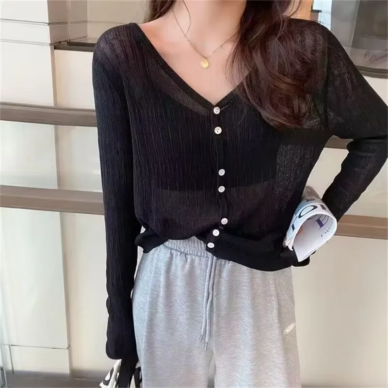 2026 Women's Light Knitted Ice Silk Open Cardigan Summer Air Conditioning Top Thin Dress Outer Cover Up High-end Feeling Top