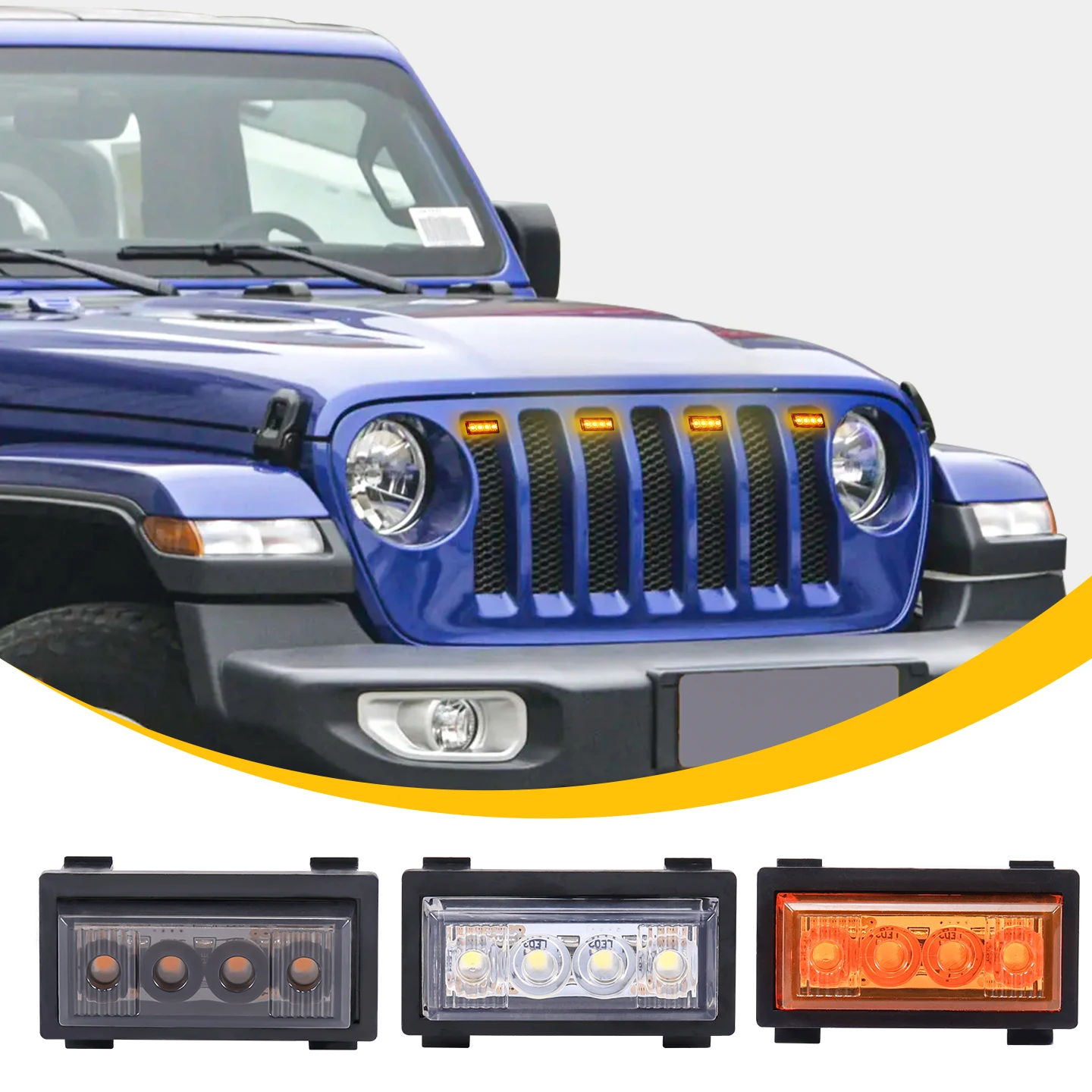 FOR 2018-2023 Jeep Wrangler JL Front Grille LED Amber Lights 12V Pickup Truck Decorative Warning Signal Small Grill Marker Lamps