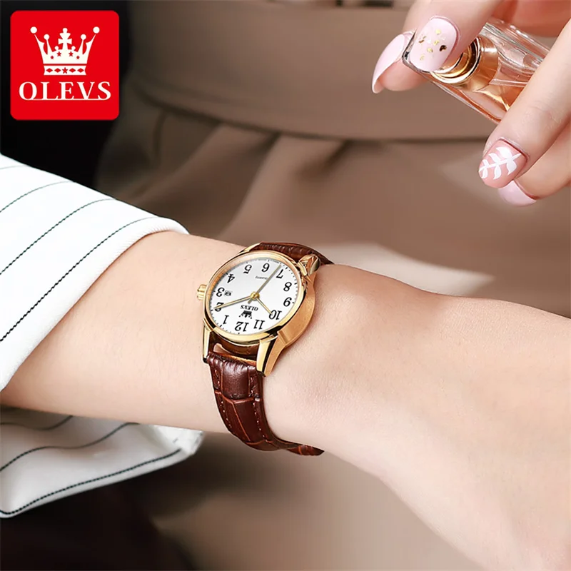 OLEVS Brand Fashion Simple Quartz Watch for Women Leather Strap Waterproof Calendar Womens Watches Elegant Female Clock